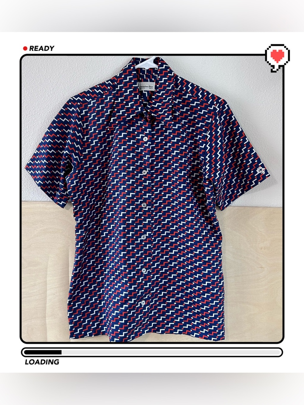 VTG Christian Dior Geometric Pattern Button Down Shirt Multi Sz 14 Preppy Retro
